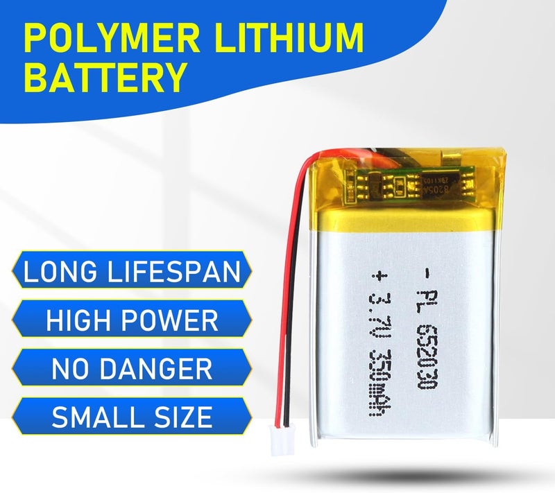 QIMAOO 652030 3.7V Lipo Battery 350mAh 652030 Rechargeable Lithium Polymer Battery Pack with JST PH2.0mm Connector for Electronic Device - Image 4